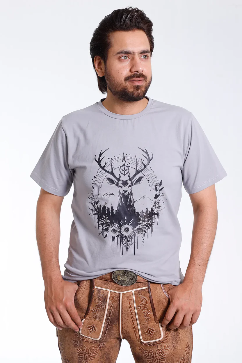 Ash Grey Mens Tee with Abstract Antler Deer Print.webp Ash Grey Mens Tee with Abstract Antler Deer Print.webp