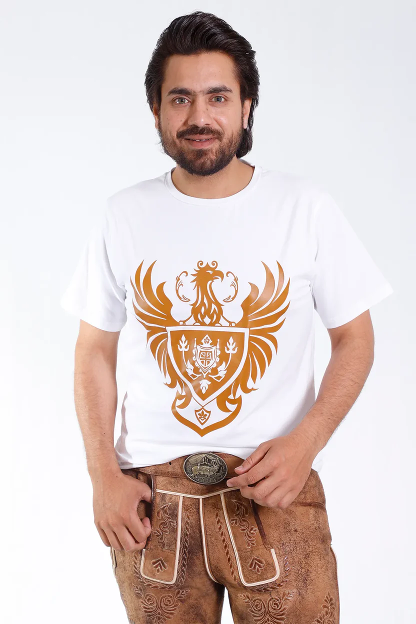 Bavarian White T Shirt with Golden Eagle Graphics.webp Bavarian White T Shirt with Golden Eagle Graphics.webp