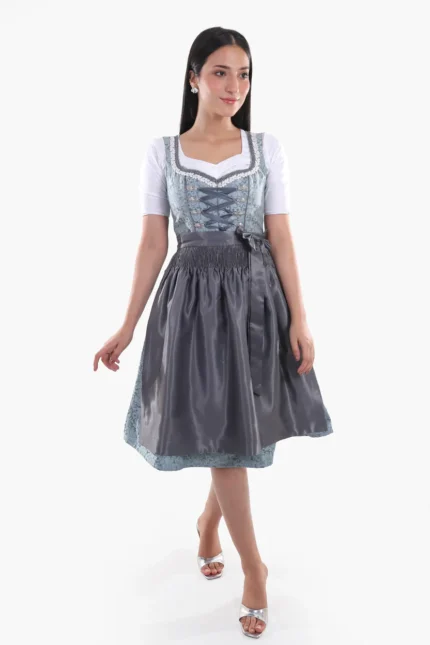 Midi Dirndl Dress Luxury Slate Blue Elegance.webp