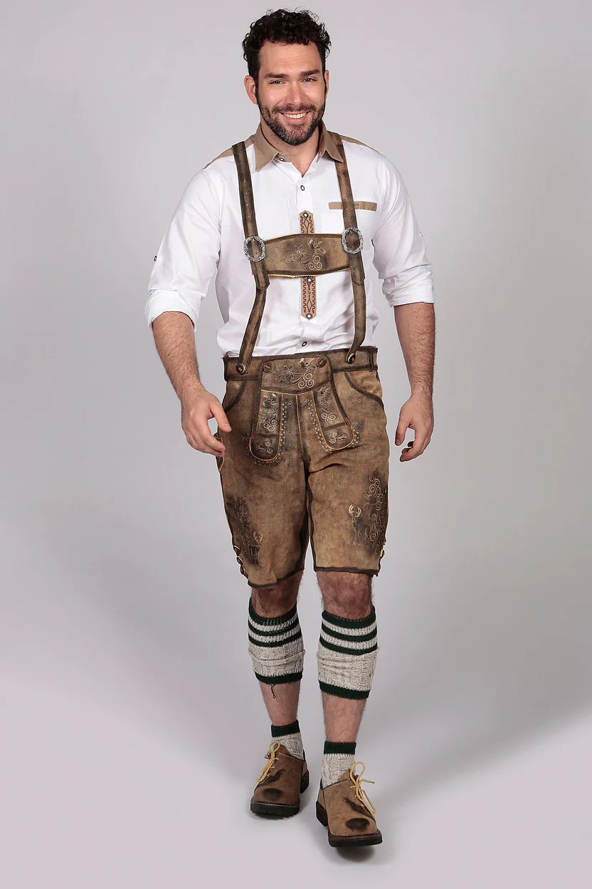 Trachten Short Lederhosen Real Shaded Brown.webp Trachten Short Lederhosen Real Shaded Brown.webp